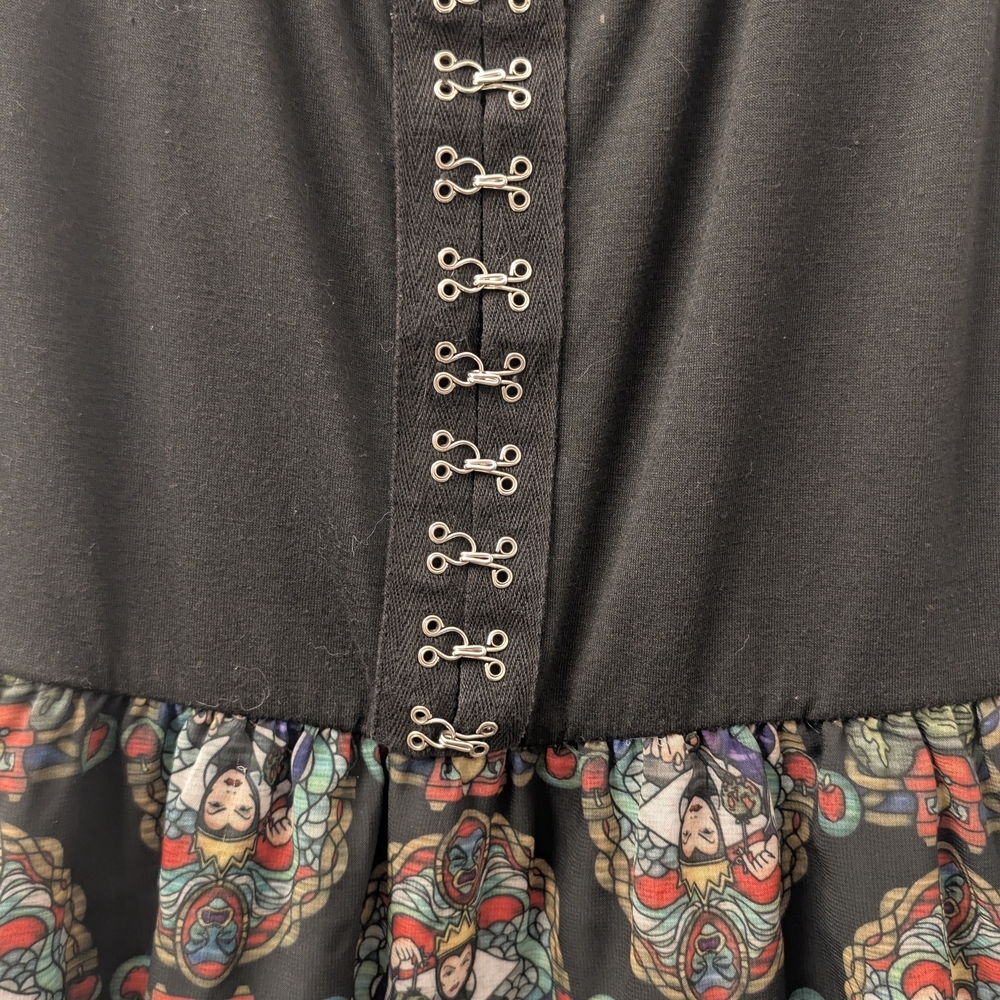 Disney Black and Multicolor Patterned Midi Dress Snow White Size Small - Picture 5 of 7